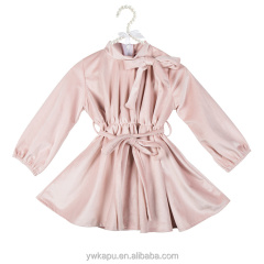Soft pleated children fancy top designs dress coat velvet tunic girl winter shirts