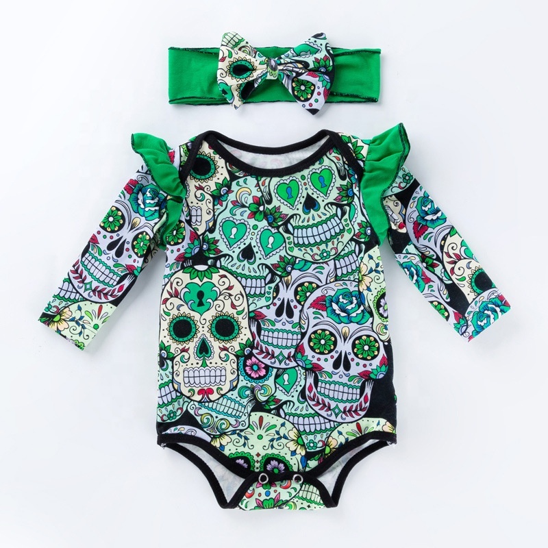 New arrival bone cotton printed trendy punk long sleeve halloween romper