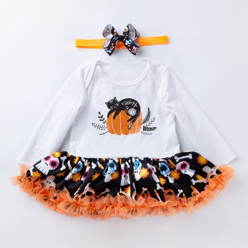 Halloween long sleeve cartoon printed fancy pettiskirt   shirt dress