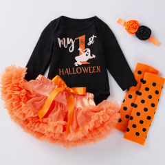 Halloween cute purple tutu skirt pettiskirt baby long sleeve clothing set