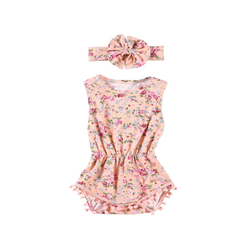 Soft Anti-Bacterial Infant & Toddlers Romper With Big Flower Headband Baby Clothes Set
