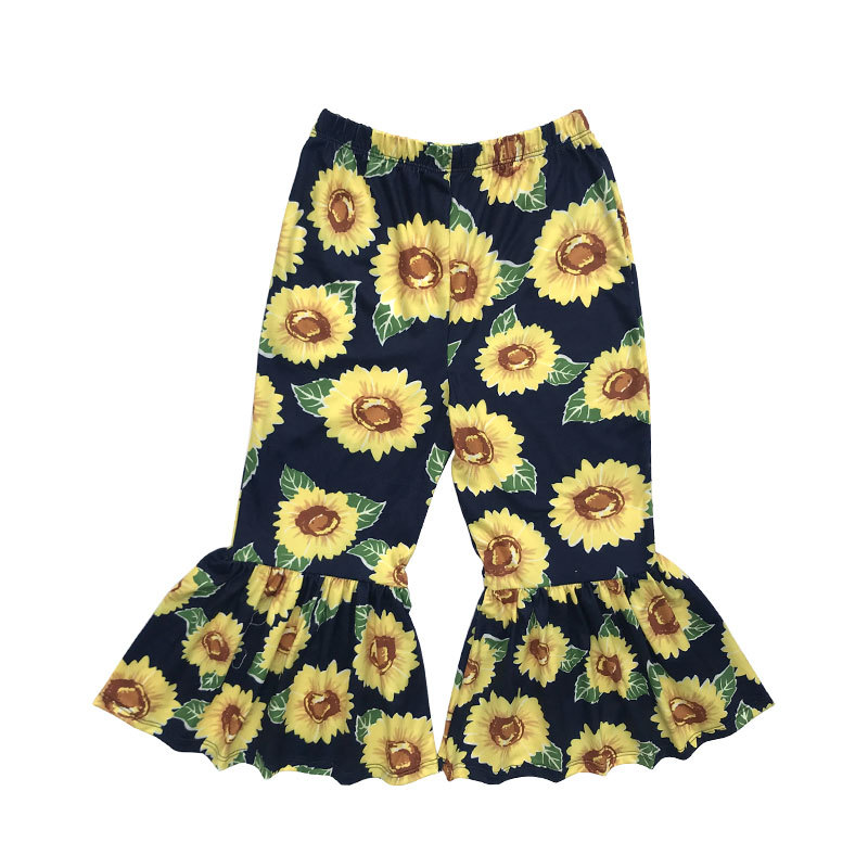 Baby Ruffle Bell Bottom Sunflower Pants For 0-8 Years Girls