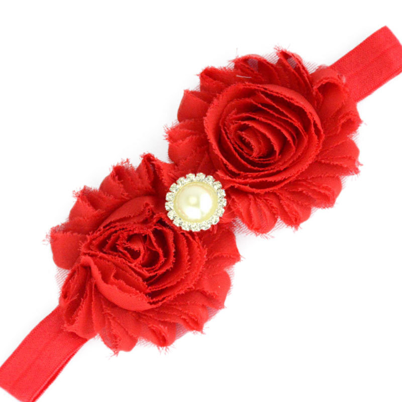 wholesale Hand Made Kid Pearl Hair Accessories Pearl Rhinestone Chiffon Flower Headband For Girl