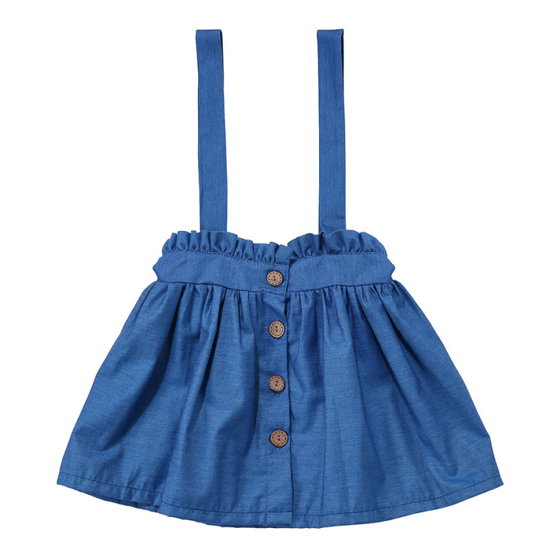 KAPU Cotton denim kid  toddler baby girl jean mini suspender skirt