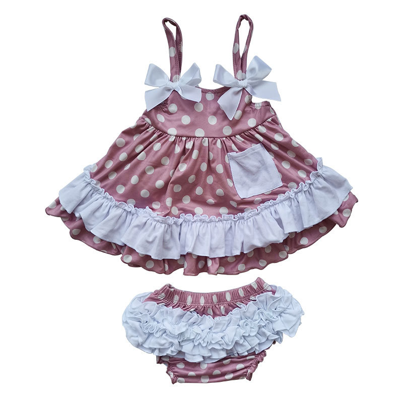 Summer Baby Girls Ruffles Polka Dots Clothes Tops And Shorts Outfits Set