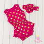 Kids fashionable clothing Hot stamping polka dot romper baby girl bodysuit pompom romper