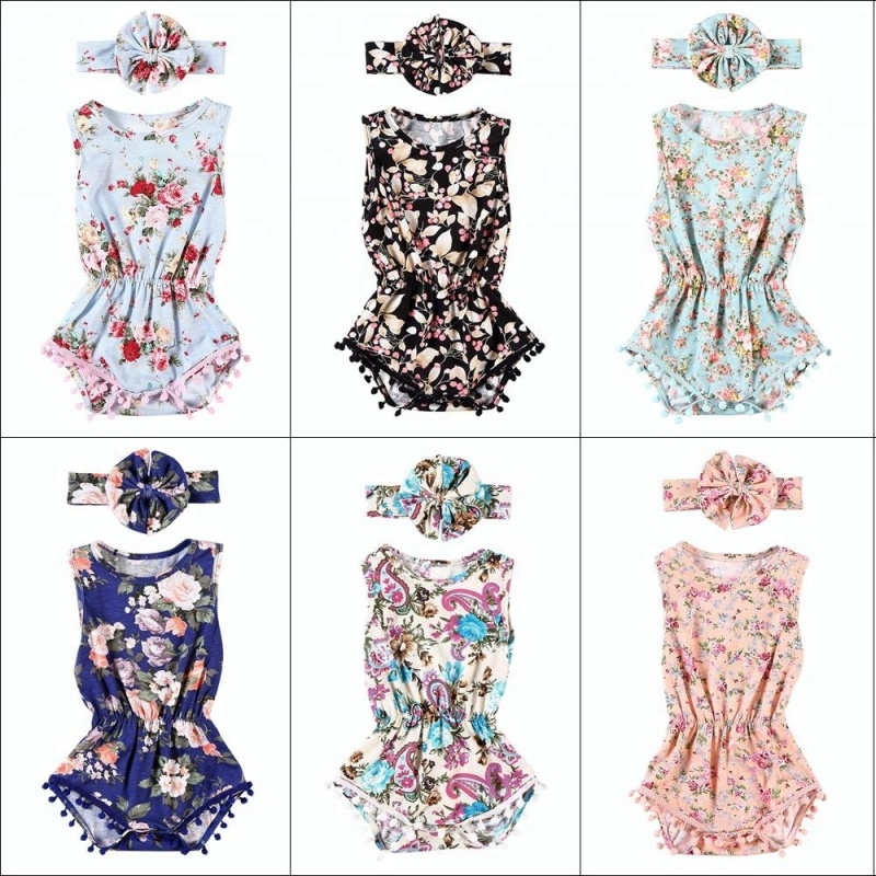 2019 Newborn Baby Girls Cotton Floral Romper Jumpsuit with Headband