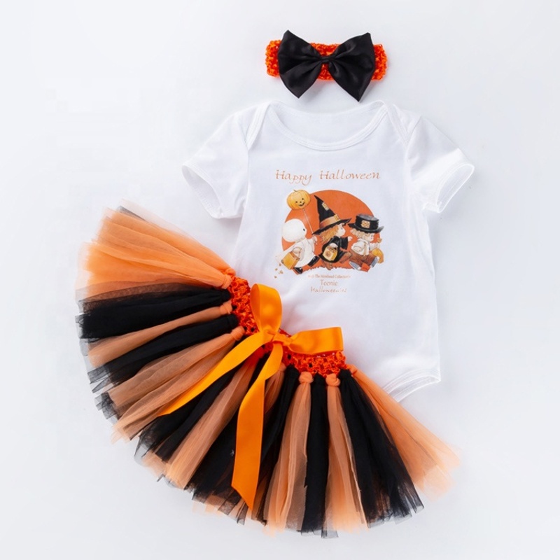Halloween baby cute pumpkin customized clothes pleated skirt baby rompers
