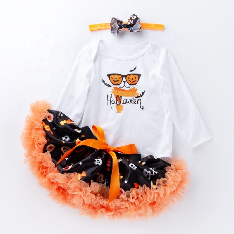 2021 halloween long sleeve trendy 3 piece baby romper tutu skirt luxury sets