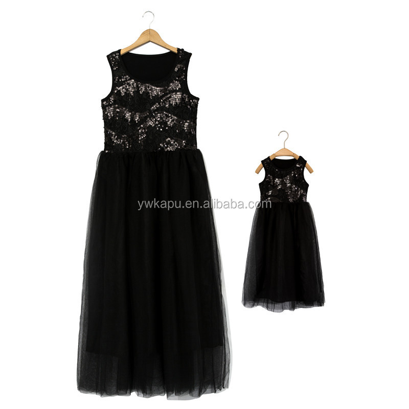 2018 summer sleeveless sequin mom and me dress elegant mother and daughter skirt