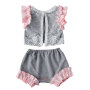 Fall Toddler Baby Girl Boutique Clothing Lace Sets With Ruffle Shoulder And Lace Pants