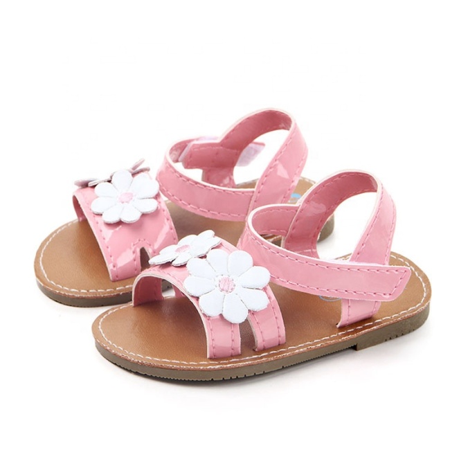 Summer pink high quality shoes flower double strap infant sandals
