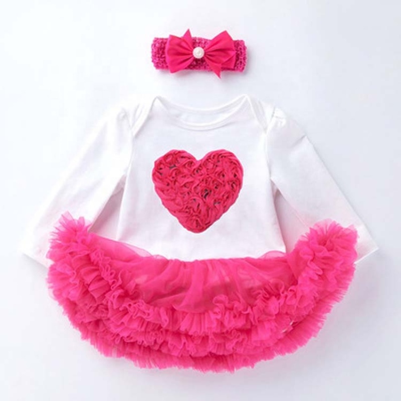 Factory Sale High Quality Cotton Baby Girl Romper With Tulle Tutu Dress And Headband 