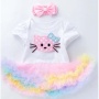 Hight Quality Baby Birthday Rainbow Smash Cake Tutu Dress Set With Headband 