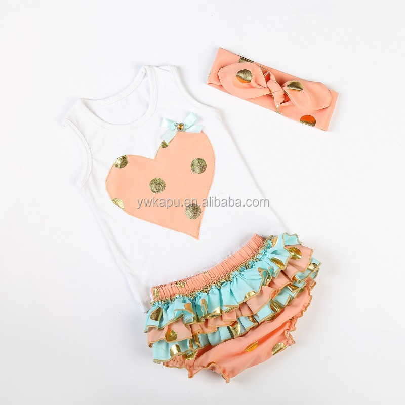 New Style Newborn Baby Girl Sleeveless Outfit Set With Ruffle Bloomer And Headband 