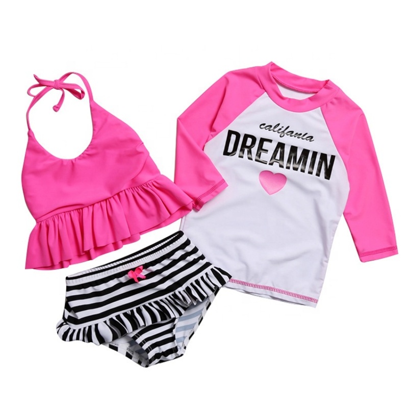 New style children plaid front tie seersucker swimsuit bucket hat bikini