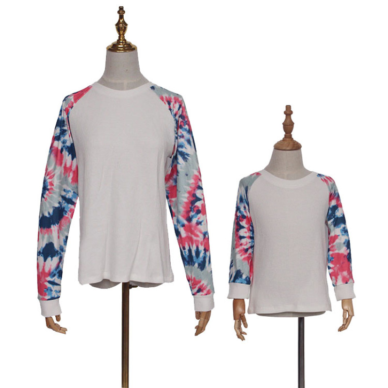 Wholesale causal tie dye splice t-shirt mommy and me 2-pcs set fall clothing