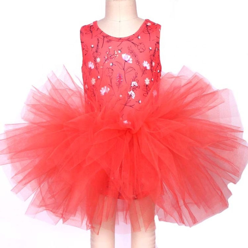 New design kids clothing party tulle puffy dress ballet princess sleeveless floral print baby girls tutu dresses