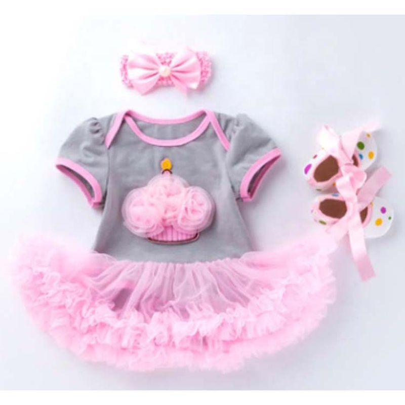 New Arrival Girl Smash Cake Cotton Clothing Set Baby Romper With Pettiskirts And Baby Shoes 