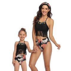 2021 Wholesale kids tassel high waist designer swimwear women