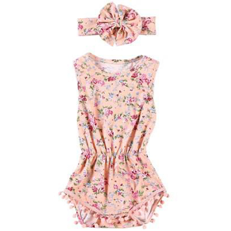 Custom Organic Cotton Fabric Newborn Baby Romper Clothes Set With Flower Headband