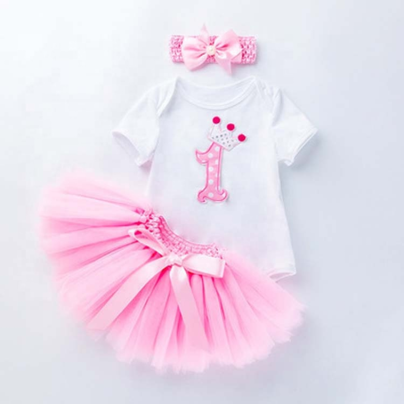 New Style Long Sleeve Baby Bodysuit With Tutu Skirts And Headband For Birthday 