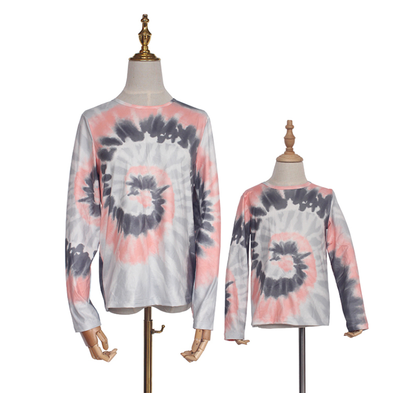 2020 Fall colorful printing fall causal tie dye t shirts mommy and me outfits