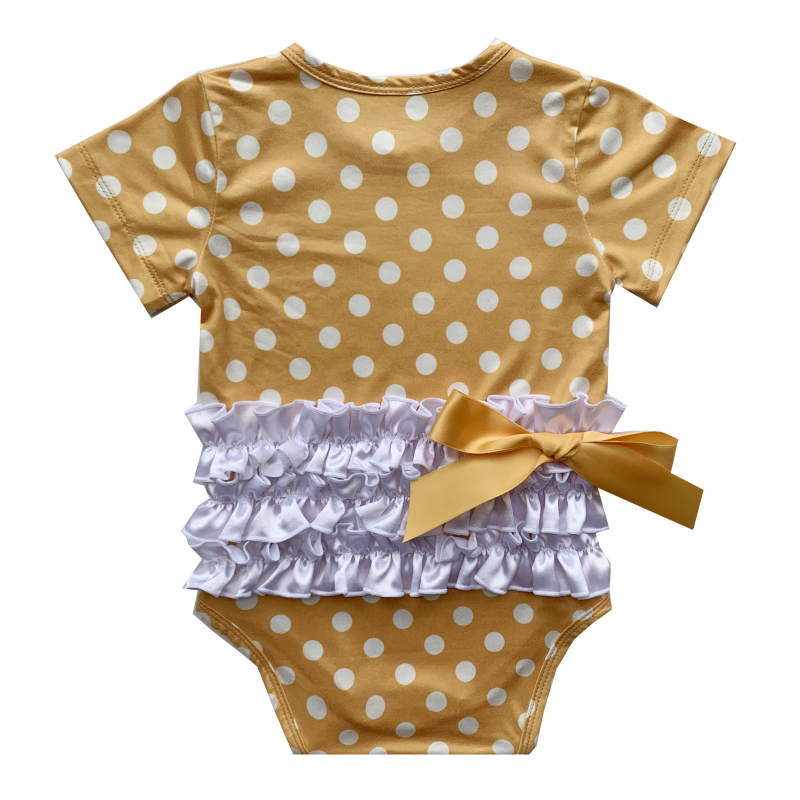 New arrival summer pink polka dots bodysuit baby boutique icing romper with ribbon bow