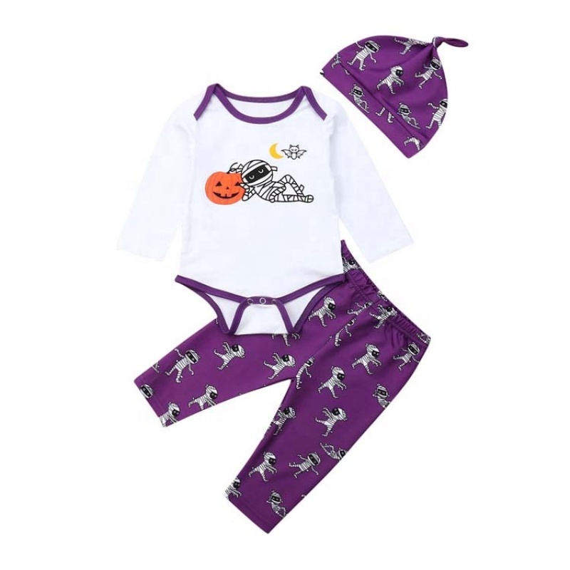 2021 Halloween black long sleeve cartoon letter customize kid boutique romper sets