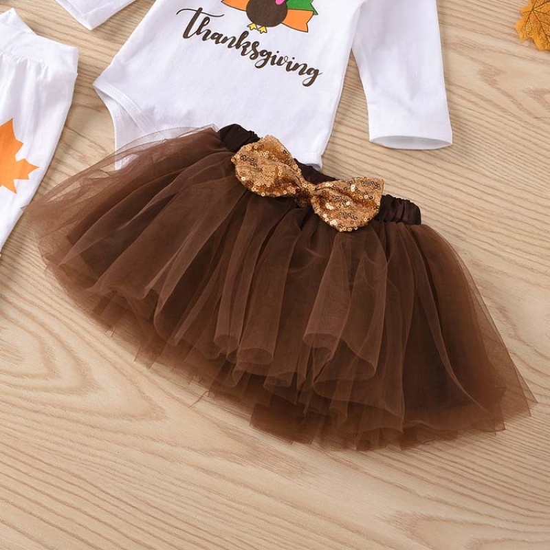 Thanksgiving day baby headband leg warmers long sleeve romper cotton tutu dresses set