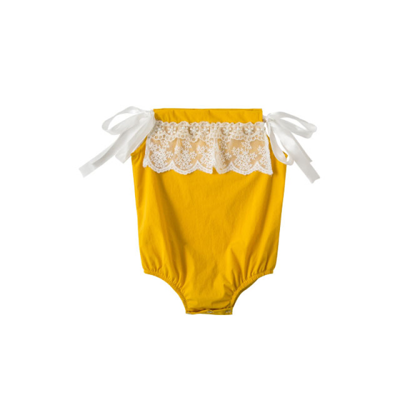 2018 Pure white cheap good quality sleeveless simple design baby girl lace beaded rompers