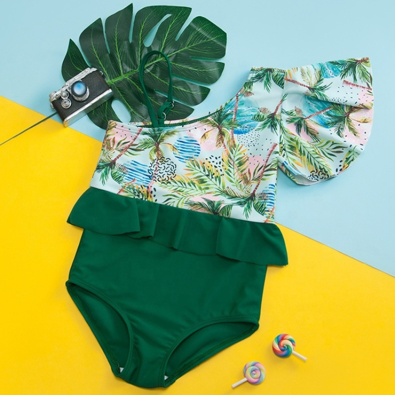 Lastest three piece children little girls swimwear swimsuit floral bikini set