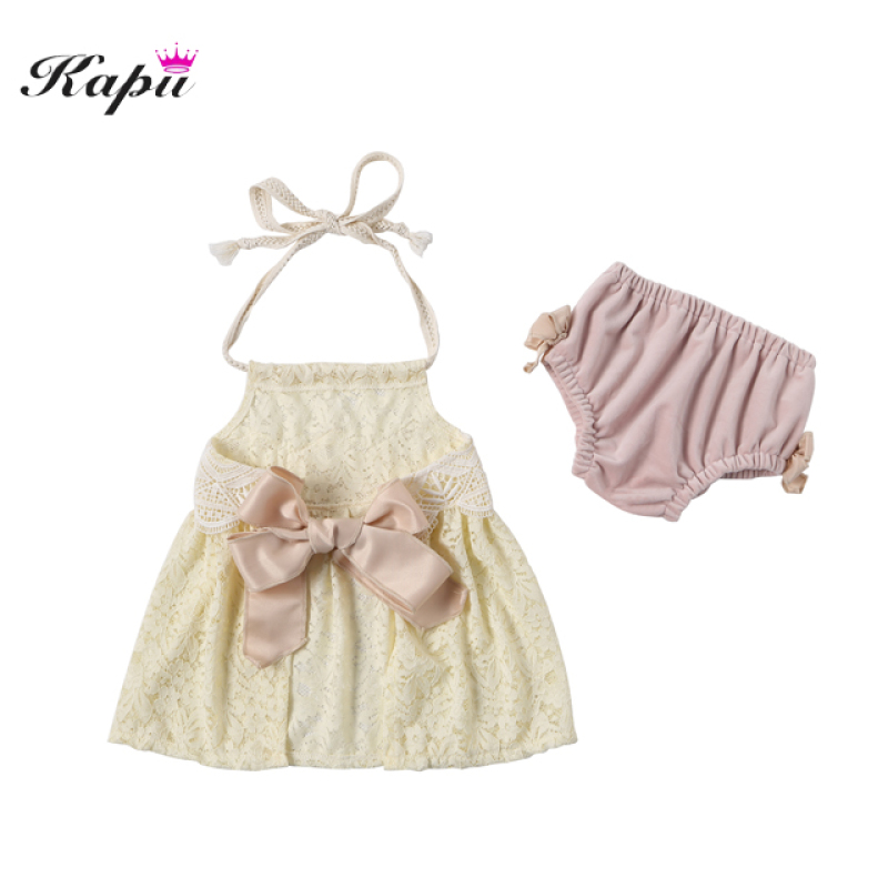 Cute Little Girls Summer Sleeveless Lace Dress With Bloomer 