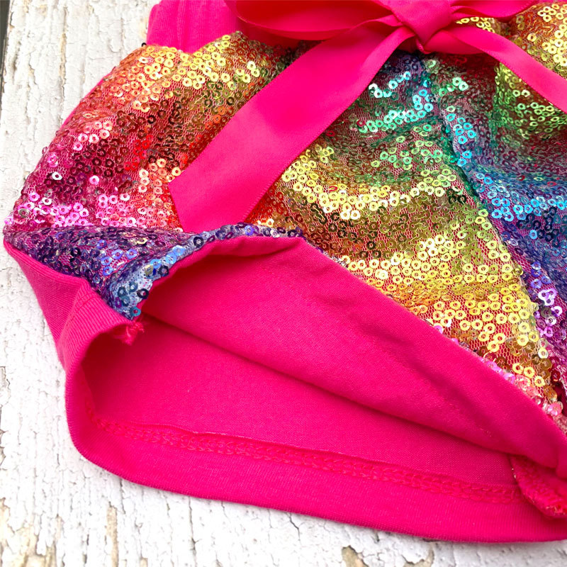 Wholesale Customized Design Cotton Rainbow Sequins Glitter Baby Girl Shorts With Bow