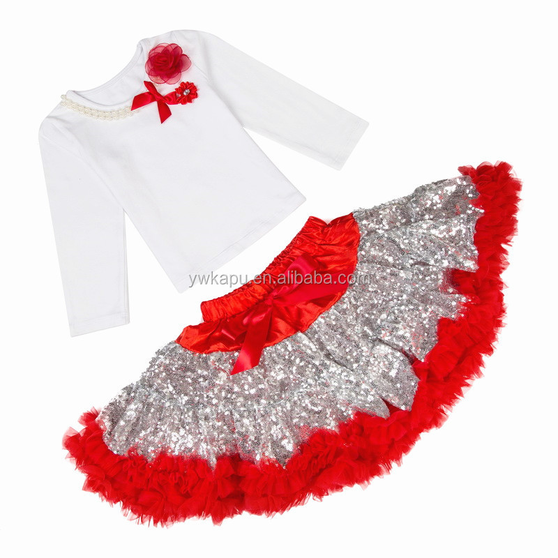 Baby Girls Dance Wear Birthday Sequin Pettiskirt Set With Cotton Top