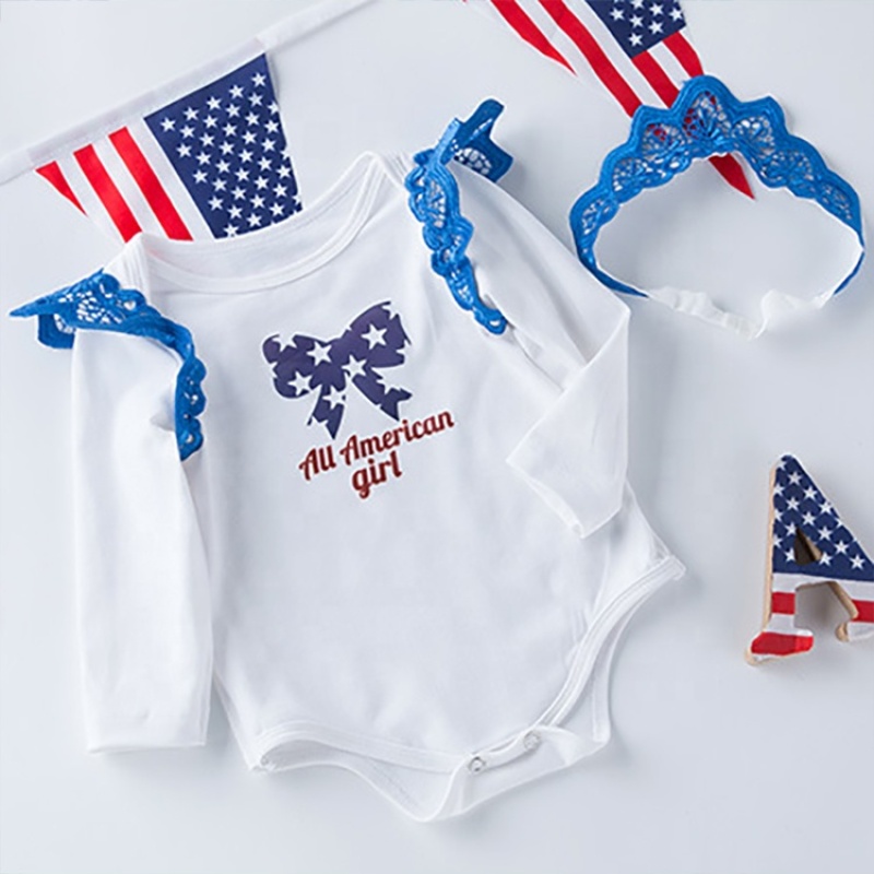 Red strips blue stars 4th of july  baby bubble romper kids clothing