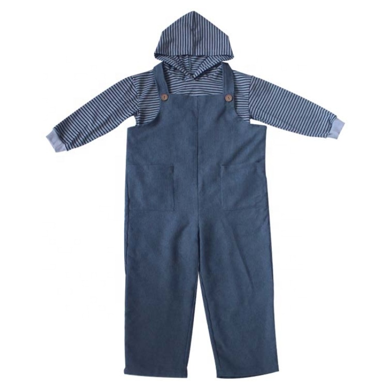 Wholesale Striped Jacket With Hoodie And Overalls For Girl Casual Wear