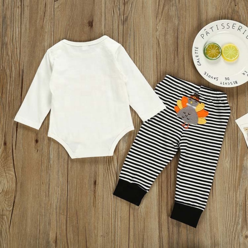 New autumn thankgiving day long sleeve   organic cotton stripe rompers baby boy girl clothing sets