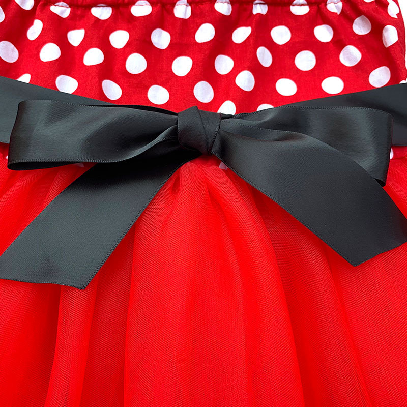 Children's 50s Style Dresses Polka Dot With Black Bow And Trim Suspender Party Wear