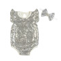 2018 New Arrival Infant Baby Sliver  Sequins Rompers Toddler Kids Clothes With Headband