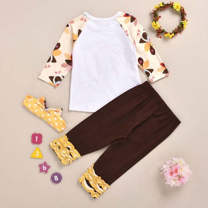 2021 long sleeve cotton turkey cartoon 2 piece baby clothing sets