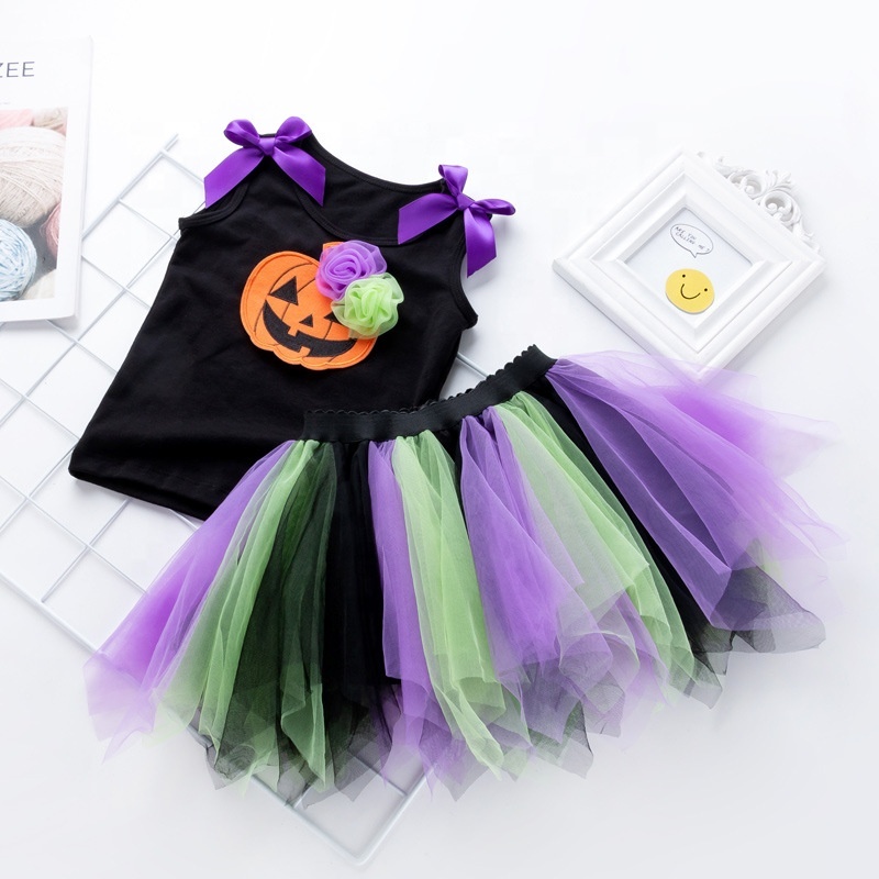 New arrival halloween baby vest sleeveless trendy punk toddler tulle pleated skirt