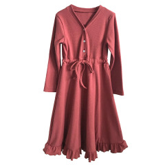 Baby Girl Dress Fashion High Quality Ribbed Autumn Long Sleeves Maxi Cotton for Children 100% Cotton Solid Pattern 1pc/opp Bag