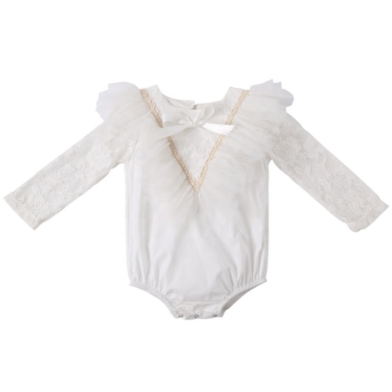 Bulk wholesale long sleeve lace plain infant cotton baby girl clothes romper