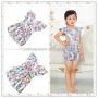 2016 Vintage Floral Baby Romper Set Aqua Floral Girl Bodysuit Summer