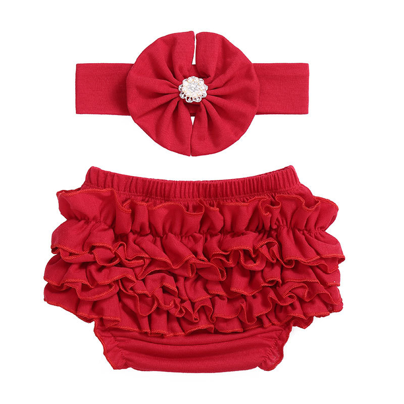 Fashion Popular Charm Baby  2 Pcs Set  Cotton Ruffle Bloomer & Headband Outfits For Girl