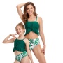 Factory black red green seersucker beach wear women brandl kids girl swimsuit