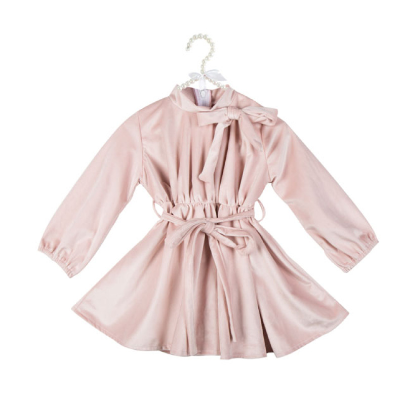 Elegant style baby girl velvet bow sashes tunic long sleeve top blouse