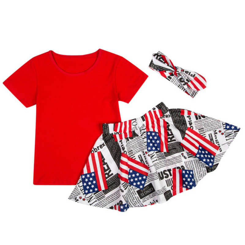 Baby Girls Clothes Set Short Sleeve Top Leopard Skirts Outfit Set With Headband
