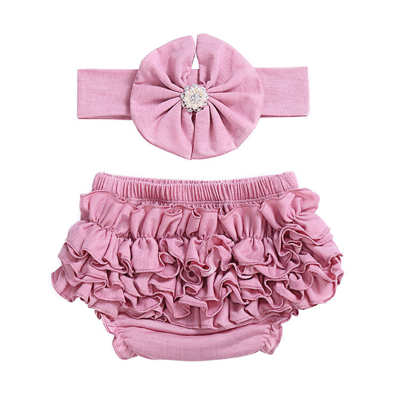 Fashion Popular Charm Baby  2 Pcs Set  Cotton Ruffle Bloomer & Headband Outfits For Girl